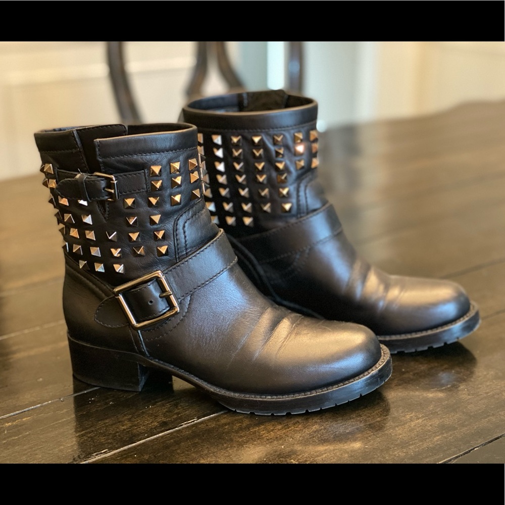 Valentino Black Noir Rockstud Motorcycle Biker Women's Boots Size 7.5 / 37.5